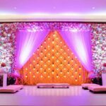 Baby Shower Event Decor with curtains and flowers